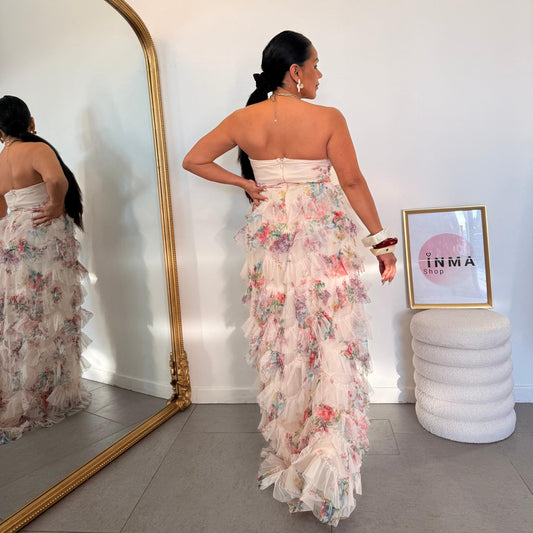 Robe Flor - Robe longue bustier à volants