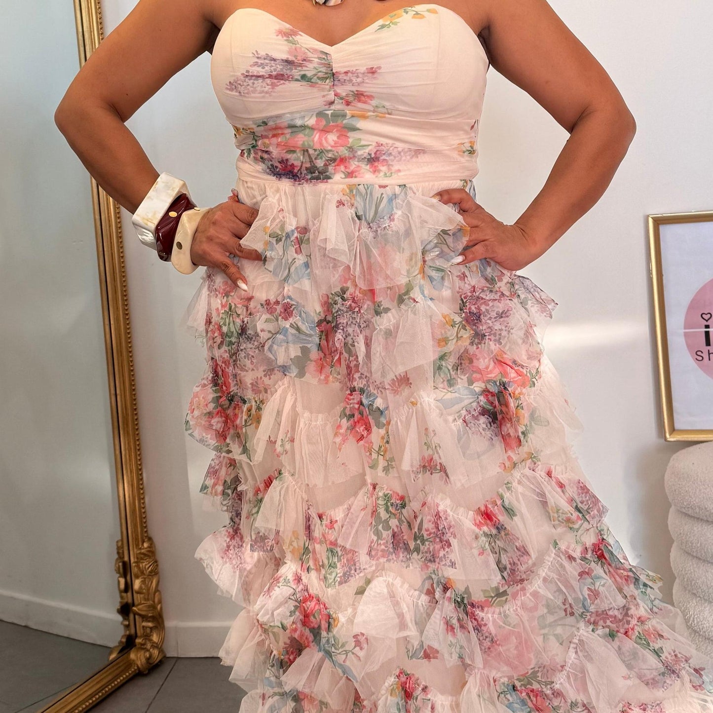 Robe Flor - Robe longue bustier à volants