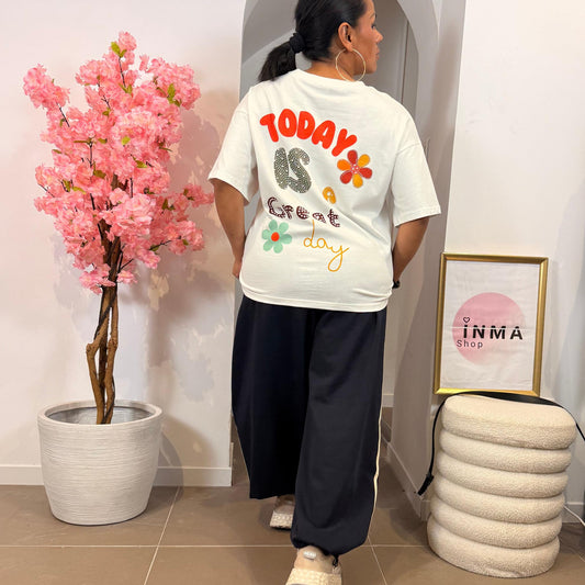 T-shirt Today – Oversize, 100 % Coton et Détails Strass