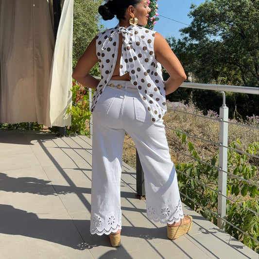 Pantalon Broderie – Élégance bohème et Raffinée