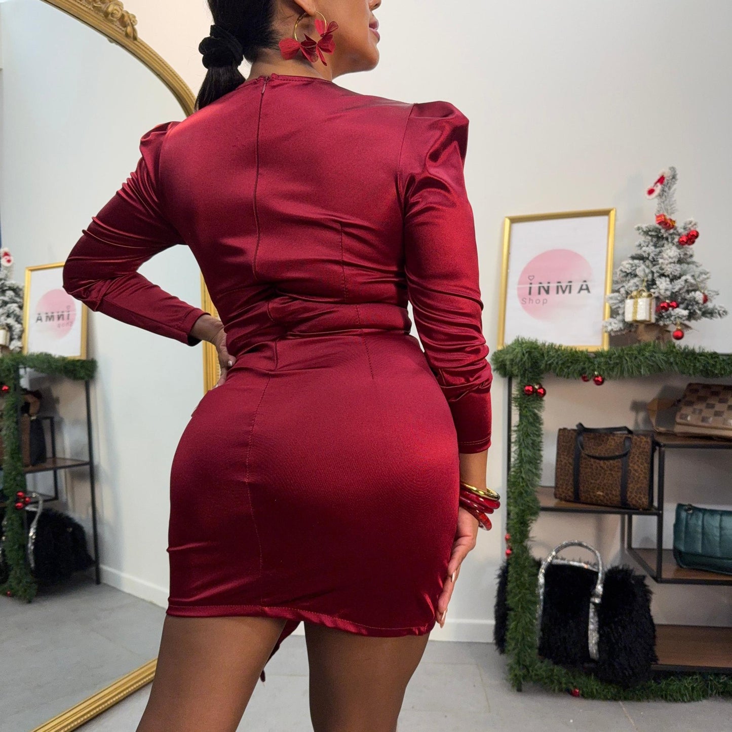 Robe Selena – Satin Drapé Rouge