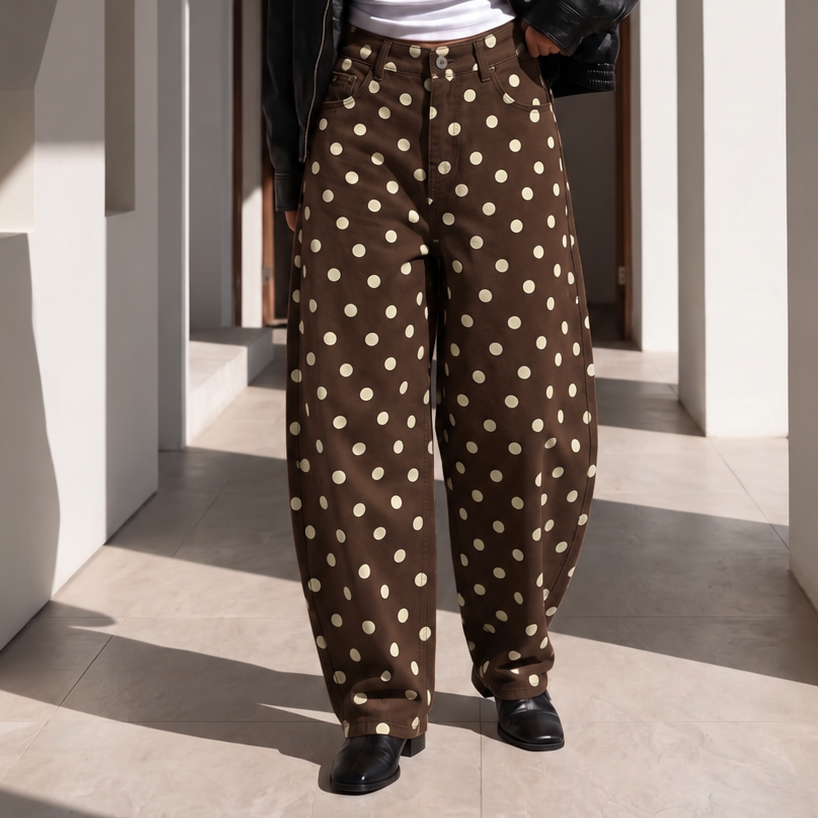 Pantalon Moka - Pois Rétro et Allure Décontractée