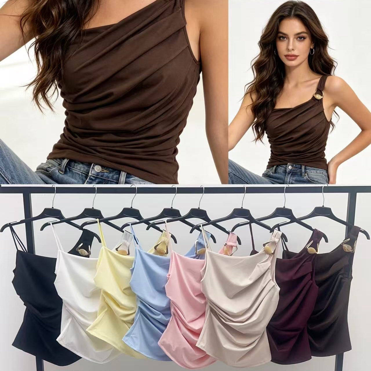 Top Bijou - Drapé Élégant et Détail Raffiné
