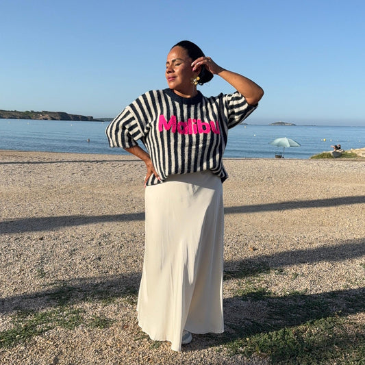Pull Malibu - Maille Rayée et Broderie Colorée