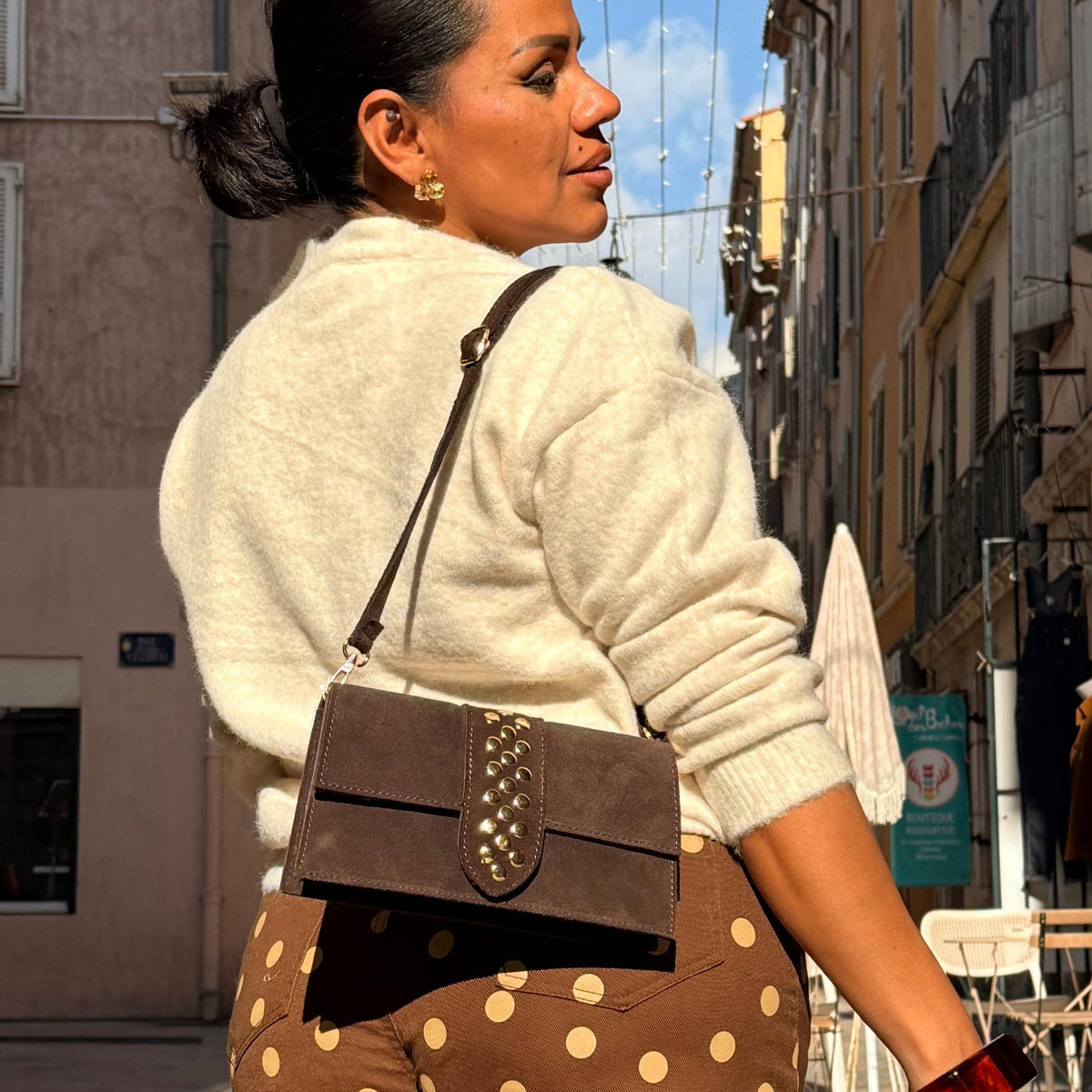 Sac Lola-Cuir Daim Veritable et Détails Dorés