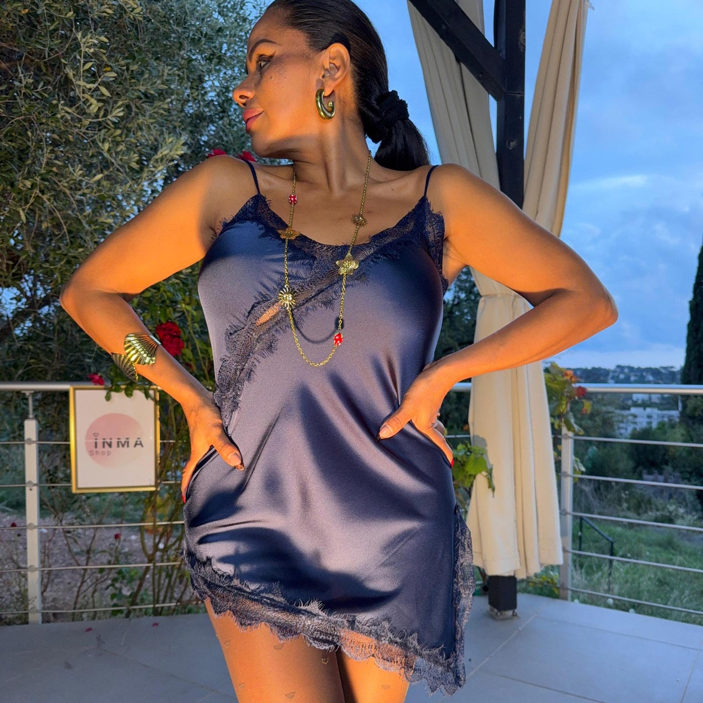 Robe nuisette Liora – satin et dentelle