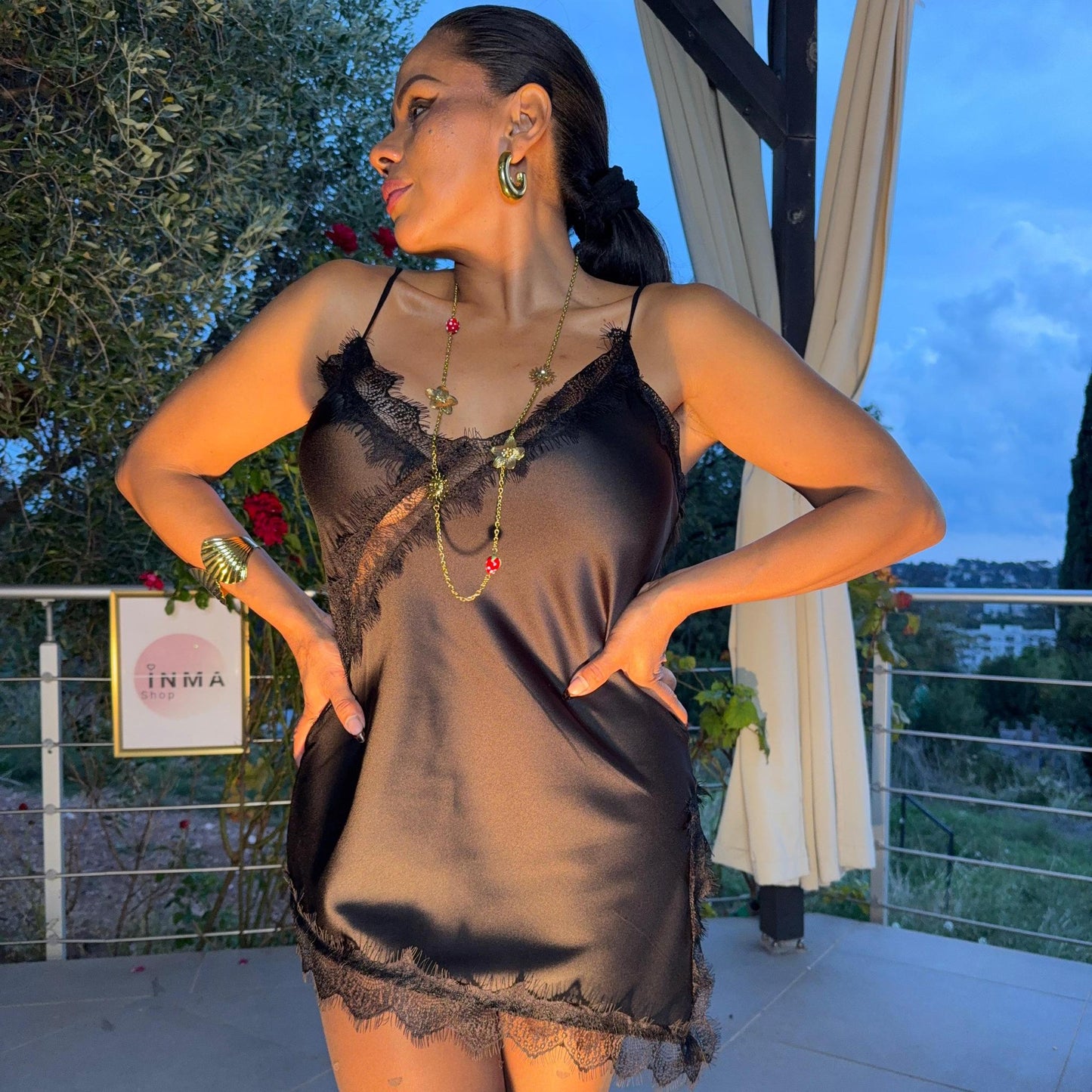 Robe nuisette Liora – satin et dentelle