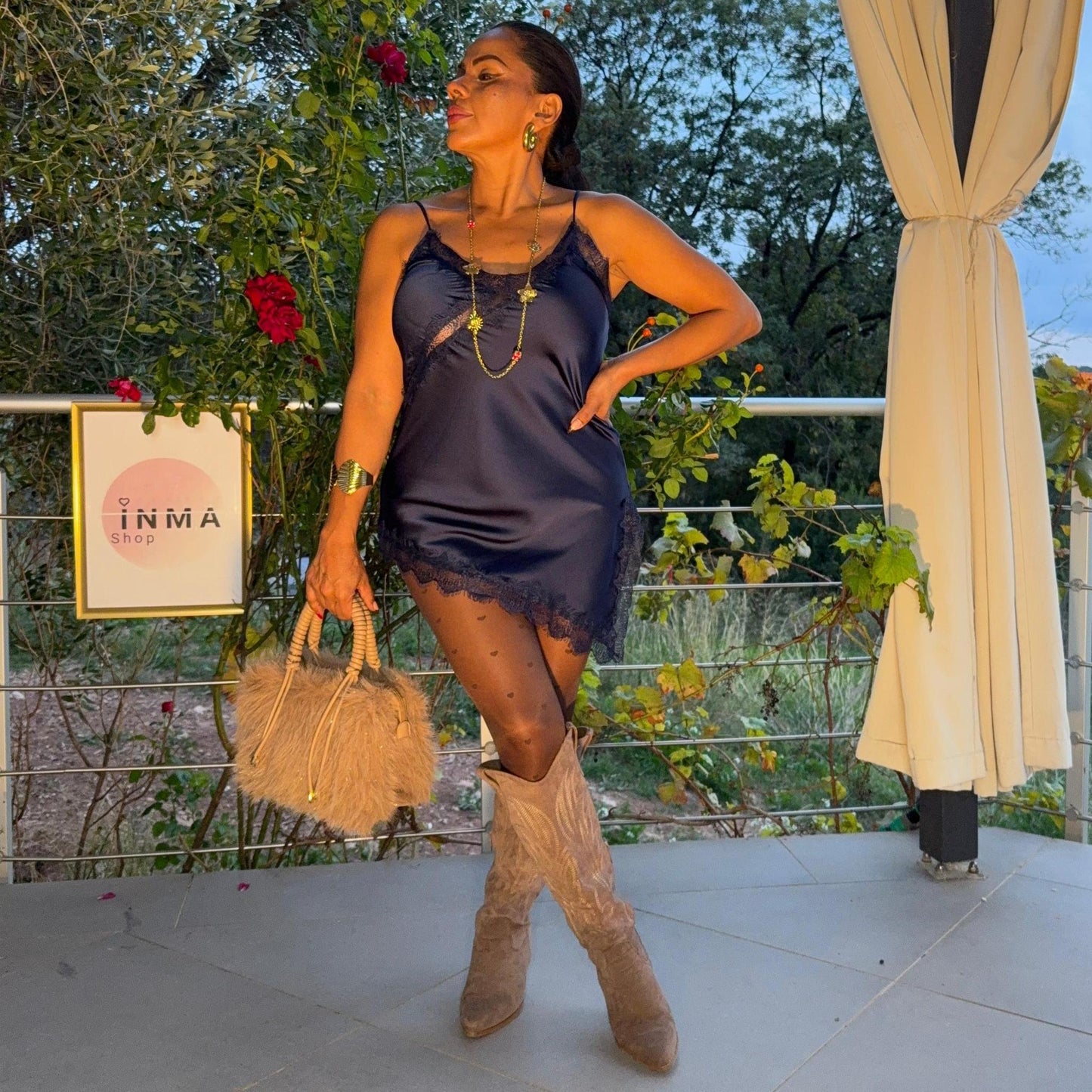 Robe nuisette Liora – satin et dentelle