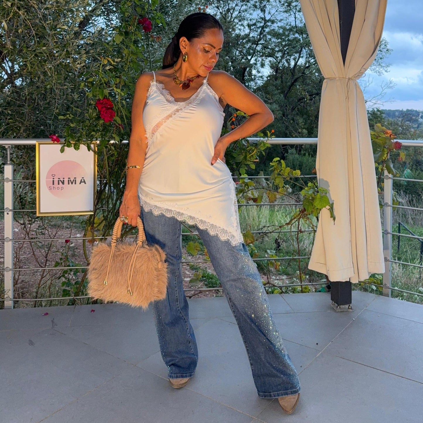 Robe nuisette Liora – satin et dentelle