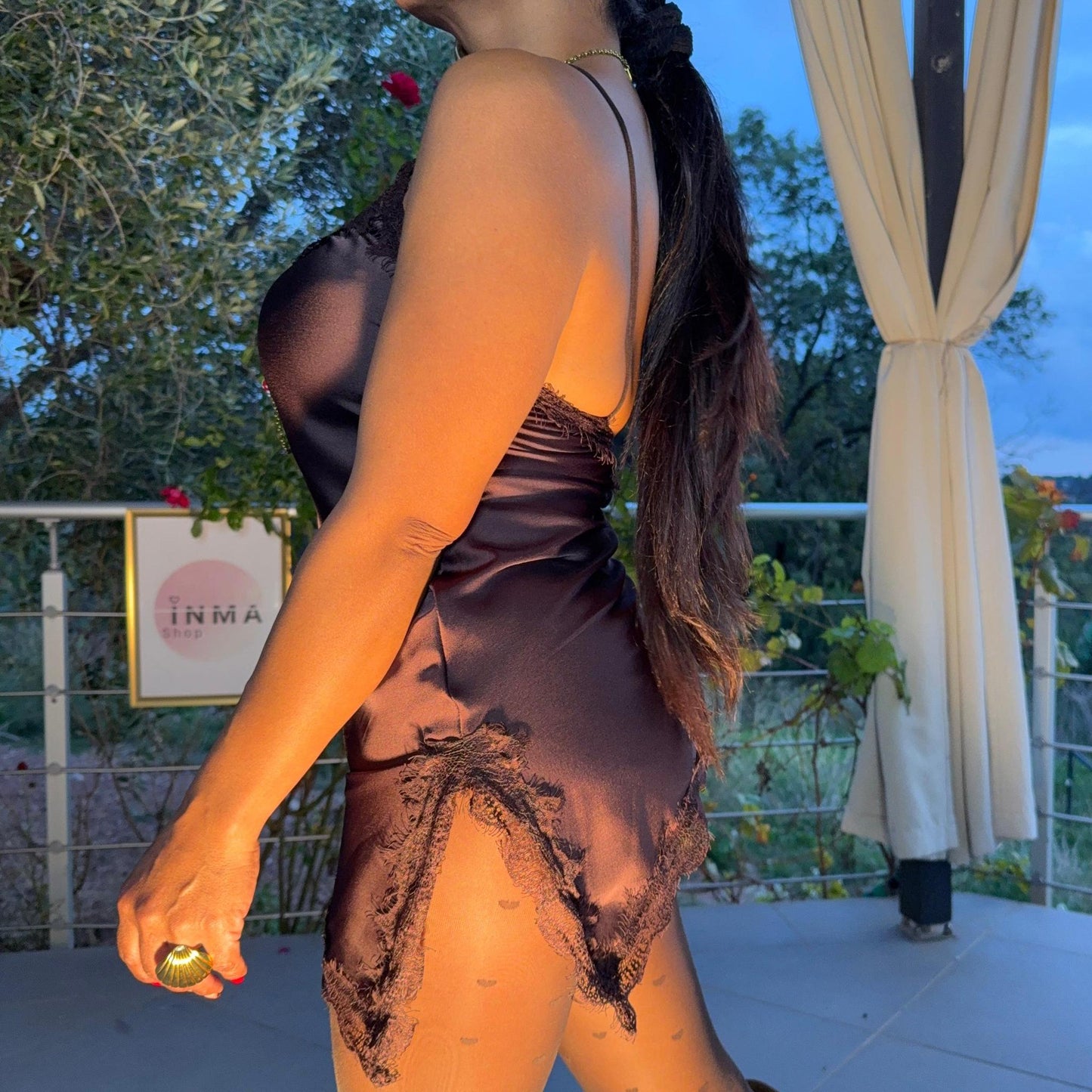 Robe nuisette Liora – satin et dentelle