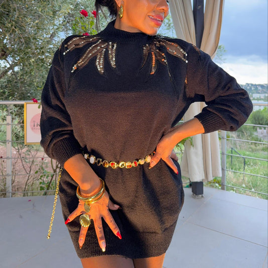 Robe pull Isadora – douceur et éclat doré